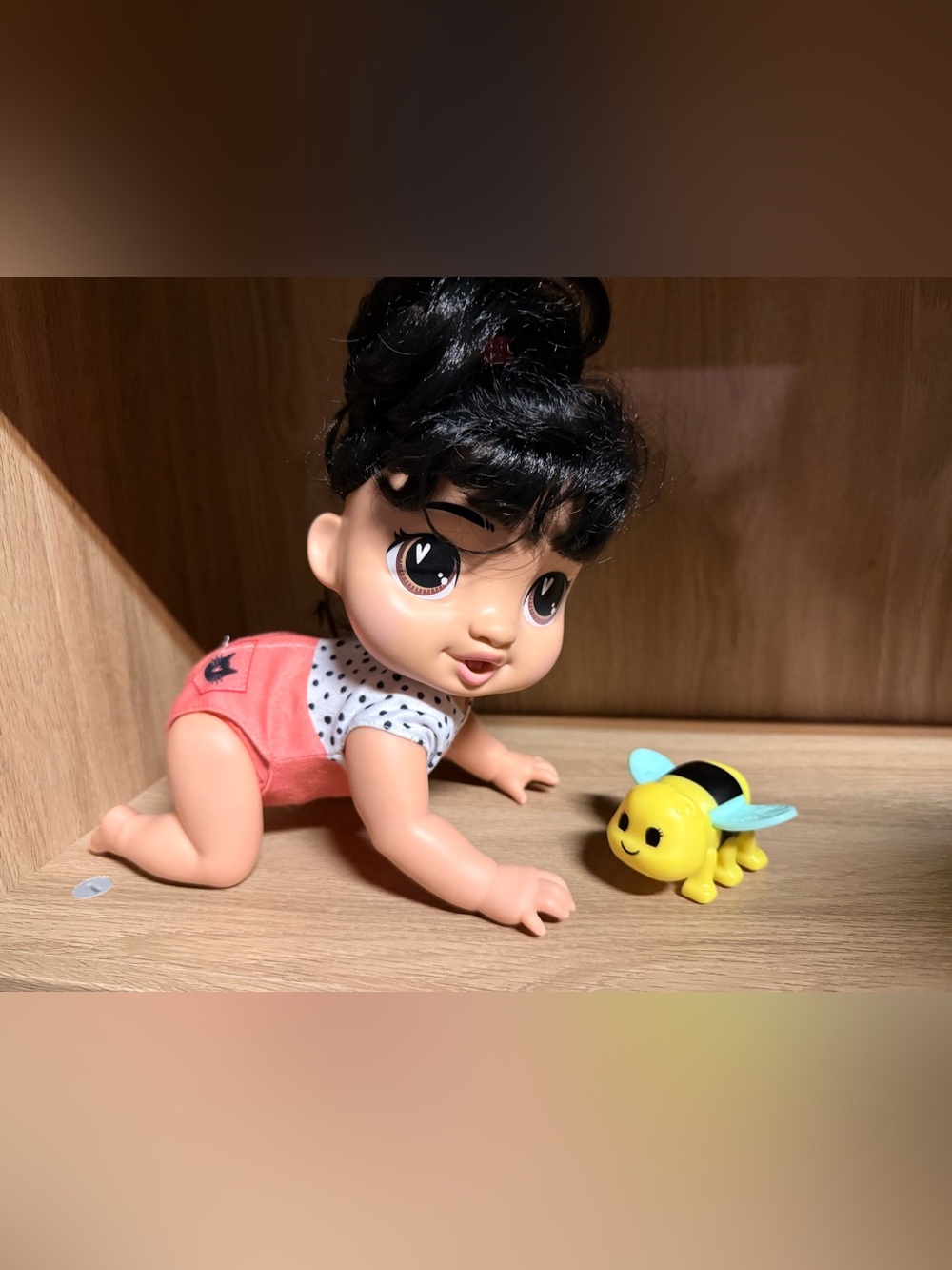 Baby Doll Figure with Black Hair and Pink Outfit - Kids Toy